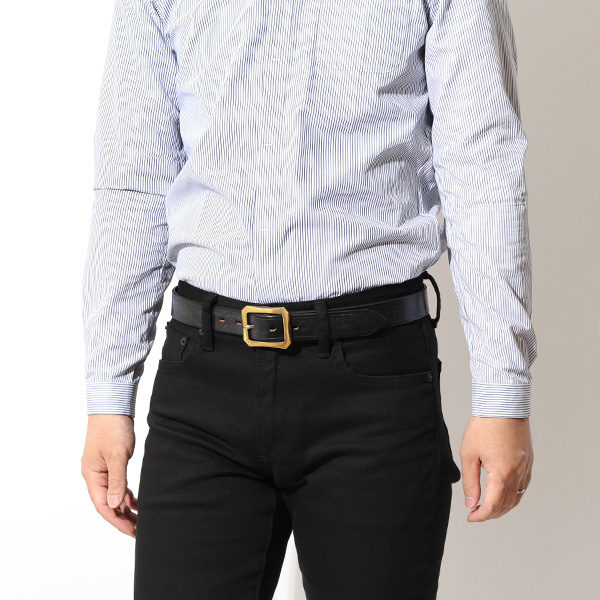 ブライドルレザー ベルト ブランド 革 メンズ バックルベルト 真鍮 スクエア ゴールド 本革 おしゃれ ブラック 黒 黒色 日本製 32mm ベルト カジュアル 人気 おすすめ プレゼント イギリス レザー Cr-218 池之端銀革店