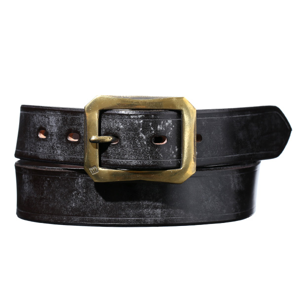 池之端銀革店 ブライドルレザー 八角バックル ベルト 32mm ダークブラウン