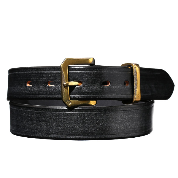 池之端銀革店 ブライドルレザー ネン引き バックルベルト 32mm ブラック