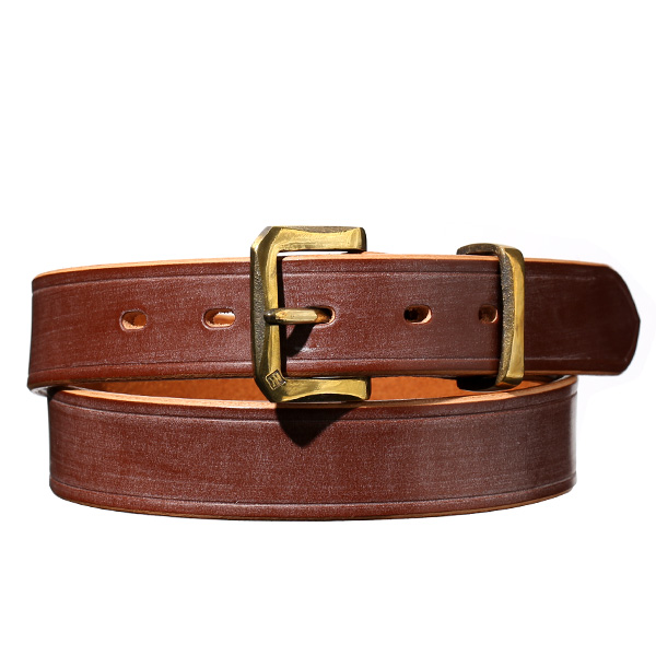 池之端銀革店 ブライドルレザー ネン引き バックルベルト 32mm ブラウン