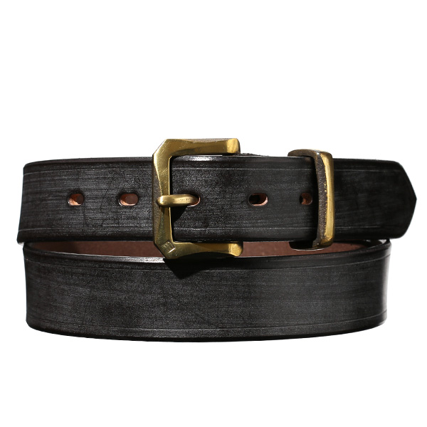 池之端銀革店 ブライドルレザー ネン引き バックルベルト 32mm ダークブラウン