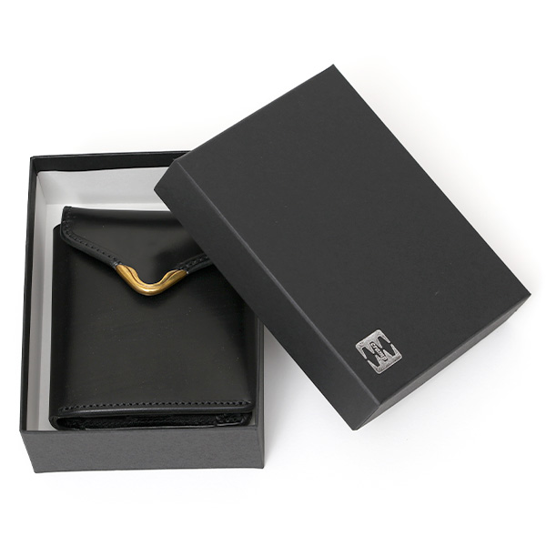  池之端銀革店 UKブライドルレザー ミニ財布 日本製 本革 メンズ 財布 ブラック 黒 黒色 Cramp フロント金具 ギャルソンスリムウォレット 小さい 二つ折り 三つ折り コンパクト 真鍮 小銭入れあり 小型 国産 ブランド 化粧箱あり 男性 プレゼント