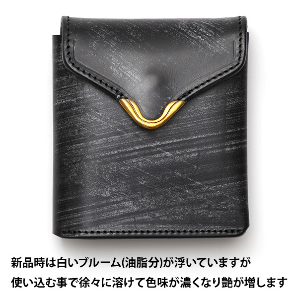  池之端銀革店 UKブライドルレザー ミニ財布 日本製 本革 メンズ 財布 ブラック 黒 黒色 Cramp フロント金具 ギャルソンスリムウォレット 小さい 二つ折り 三つ折り コンパクト 真鍮 小銭入れあり 小型 国産 ブランド 化粧箱あり 男性 プレゼント