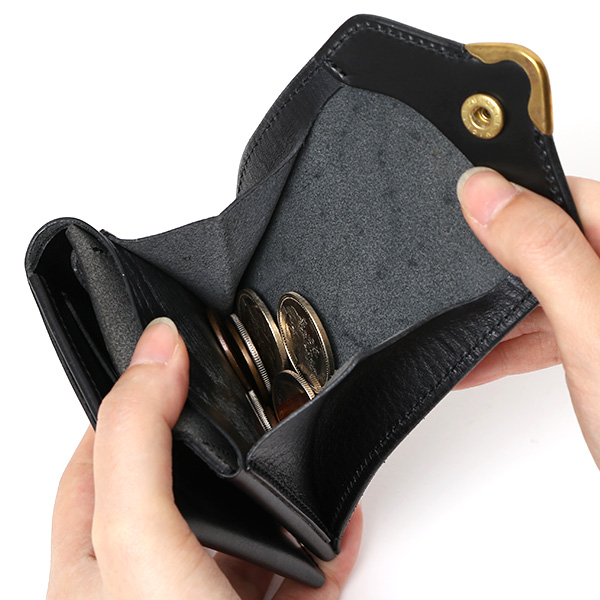  池之端銀革店 UKブライドルレザー ミニ財布 日本製 本革 メンズ 財布 ブラック 黒 黒色 Cramp フロント金具 ギャルソンスリムウォレット 小さい 二つ折り 三つ折り コンパクト 真鍮 小銭入れあり 小型 国産 ブランド 化粧箱あり 男性 プレゼント