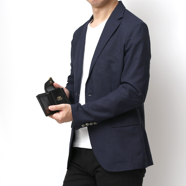  池之端銀革店 UKブライドルレザー ミニ財布 日本製 本革 メンズ 財布 ブラック 黒 黒色 Cramp フロント金具 ギャルソンスリムウォレット 小さい 二つ折り 三つ折り コンパクト 真鍮 小銭入れあり 小型 国産 ブランド 化粧箱あり 男性 プレゼント