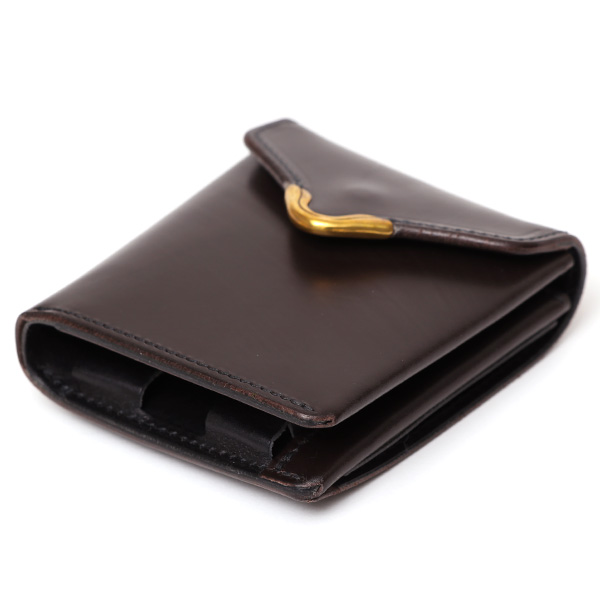  池之端銀革店 UKブライドルレザー ミニ財布 日本製 本革 メンズ 財布 チョコ ブラウン 茶 茶色 Cramp フロント金具 ギャルソンスリムウォレット 小さい 二つ折り 三つ折り コンパクト 真鍮 小銭入れあり 小型 国産 ブランド 化粧箱あり 男性 プレゼント