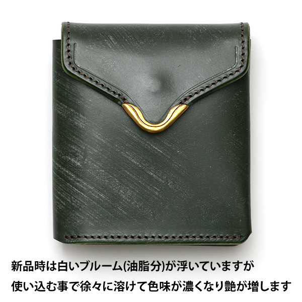  池之端銀革店 UKブライドルレザー ミニ財布 日本製 本革 メンズ 財布 グリーン 緑色 Cramp フロント金具 ギャルソンスリムウォレット 小さい 二つ折り 三つ折り コンパクト 真鍮 小銭入れあり 小型 国産 ブランド 化粧箱あり 男性 プレゼント