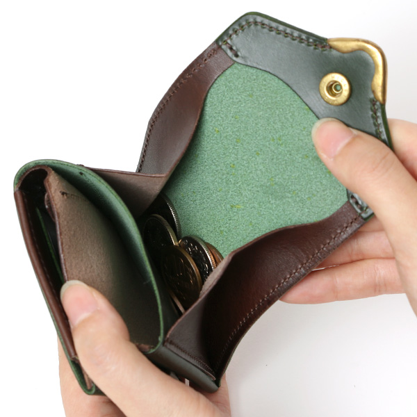  池之端銀革店 UKブライドルレザー ミニ財布 日本製 本革 メンズ 財布 グリーン 緑色 Cramp フロント金具 ギャルソンスリムウォレット 小さい 二つ折り 三つ折り コンパクト 真鍮 小銭入れあり 小型 国産 ブランド 化粧箱あり 男性 プレゼント