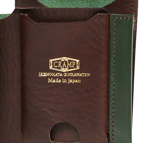  池之端銀革店 UKブライドルレザー ミニ財布 日本製 本革 メンズ 財布 グリーン 緑色 Cramp フロント金具 ギャルソンスリムウォレット 小さい 二つ折り 三つ折り コンパクト 真鍮 小銭入れあり 小型 国産 ブランド 化粧箱あり 男性 プレゼント