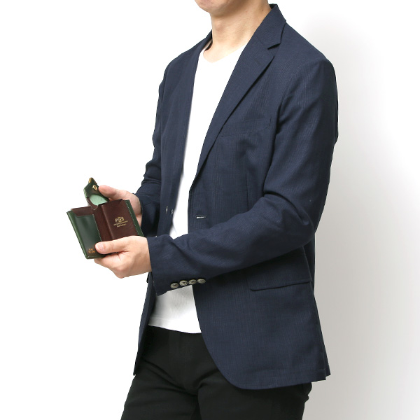  池之端銀革店 UKブライドルレザー ミニ財布 日本製 本革 メンズ 財布 グリーン 緑色 Cramp フロント金具 ギャルソンスリムウォレット 小さい 二つ折り 三つ折り コンパクト 真鍮 小銭入れあり 小型 国産 ブランド 化粧箱あり 男性 プレゼント