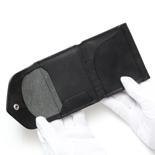  池之端銀革店 財布 プエブロ レザー スリムウォレット 二つ折り 本革 お財布 小さめ 小銭入れ ミニ財布 ブラック 黒 黒色 シンプル 牛革 束入れ 札入れ 皮 ブランド ギフト メンズ レディース 日本製 Cramp(クランプ) Cr-602