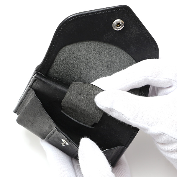  池之端銀革店 財布 プエブロ レザー スリムウォレット 二つ折り 本革 お財布 小さめ 小銭入れ ミニ財布 ブラック 黒 黒色 シンプル 牛革 束入れ 札入れ 皮 ブランド ギフト メンズ レディース 日本製 Cramp(クランプ) Cr-602