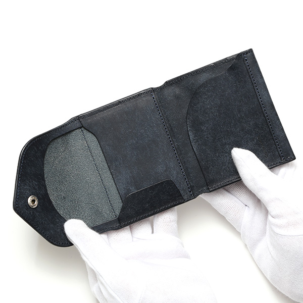  池之端銀革店 財布 プエブロ レザー スリムウォレット 二つ折り 本革 お財布 小さめ 小銭入れ ミニ財布 ブルー ネイビー 青色 シンプル 牛革 束入れ 札入れ 皮 ブランド ギフト メンズ レディース 日本製 Cramp(クランプ) Cr-602