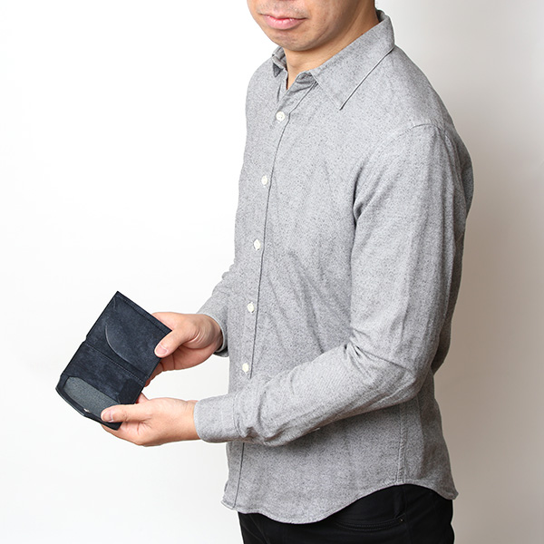  池之端銀革店 財布 プエブロ レザー スリムウォレット 二つ折り 本革 お財布 小さめ 小銭入れ ミニ財布 ブルー ネイビー 青色 シンプル 牛革 束入れ 札入れ 皮 ブランド ギフト メンズ レディース 日本製 Cramp(クランプ) Cr-602