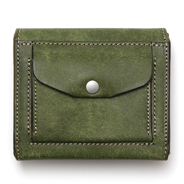  池之端銀革店 財布 プエブロ レザー スリムウォレット 二つ折り 本革 お財布 小さめ 小銭入れ ミニ財布 グリーン 緑色 シンプル 牛革 束入れ 札入れ 皮 ブランド ギフト メンズ レディース 日本製 Cramp(クランプ) Cr-602