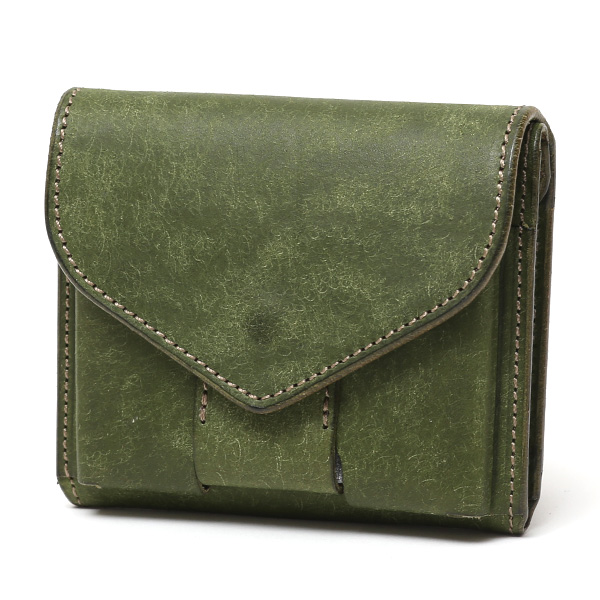  池之端銀革店 財布 プエブロ レザー スリムウォレット 二つ折り 本革 お財布 小さめ 小銭入れ ミニ財布 グリーン 緑色 シンプル 牛革 束入れ 札入れ 皮 ブランド ギフト メンズ レディース 日本製 Cramp(クランプ) Cr-602