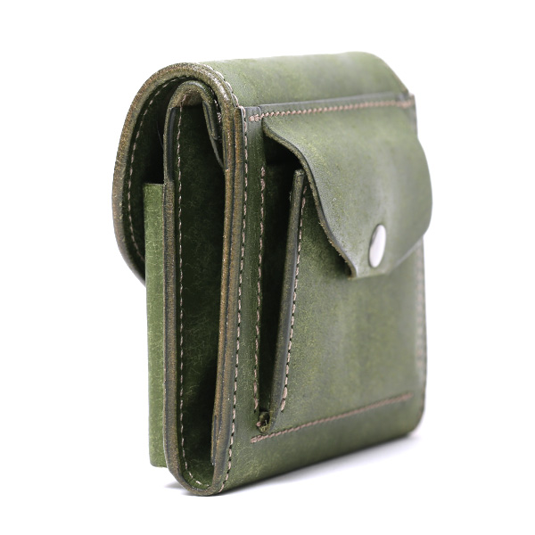  池之端銀革店 財布 プエブロ レザー スリムウォレット 二つ折り 本革 お財布 小さめ 小銭入れ ミニ財布 グリーン 緑色 シンプル 牛革 束入れ 札入れ 皮 ブランド ギフト メンズ レディース 日本製 Cramp(クランプ) Cr-602