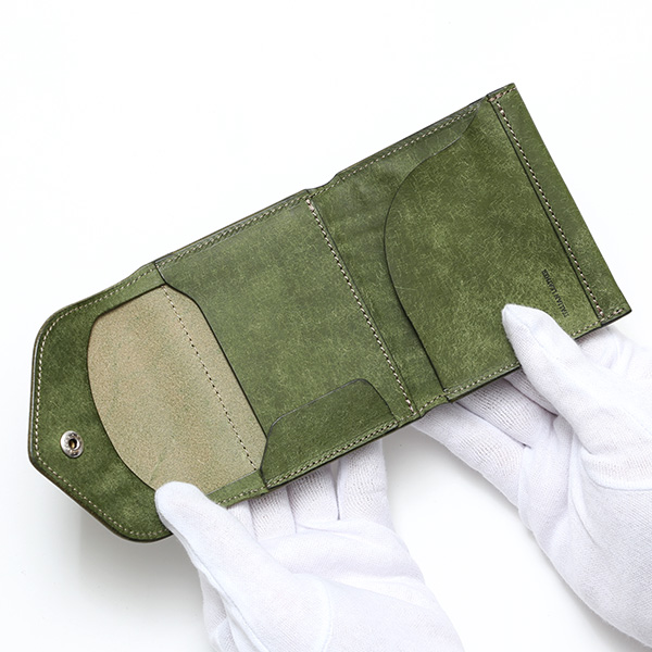  池之端銀革店 財布 プエブロ レザー スリムウォレット 二つ折り 本革 お財布 小さめ 小銭入れ ミニ財布 グリーン 緑色 シンプル 牛革 束入れ 札入れ 皮 ブランド ギフト メンズ レディース 日本製 Cramp(クランプ) Cr-602