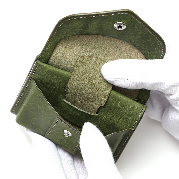  池之端銀革店 財布 プエブロ レザー スリムウォレット 二つ折り 本革 お財布 小さめ 小銭入れ ミニ財布 グリーン 緑色 シンプル 牛革 束入れ 札入れ 皮 ブランド ギフト メンズ レディース 日本製 Cramp(クランプ) Cr-602