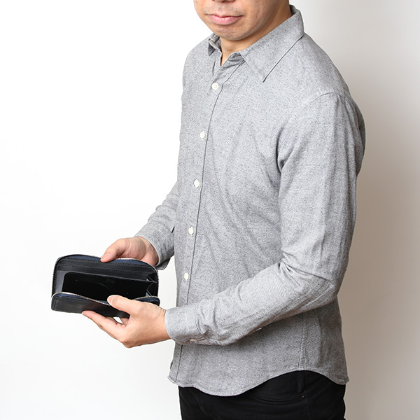  プエブロ 財布 ブランド メンズ 池之端銀革店 本革 ラウンド 財布 プエブロレザー 長財布 日本製 束入れ ブルー ネイビー 青色 薄型 カード入れ お札 お財布 ロング 小銭入れ 小さめ 大容量 さいふ 日本製 Cramp(クランプ) Cr-604