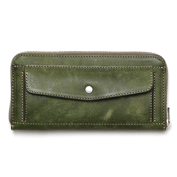  プエブロ 財布 ブランド メンズ 池之端銀革店 本革 ラウンド 財布 プエブロレザー 長財布 日本製 束入れ グリーン 緑色 薄型 カード入れ お札 お財布 ロング 小銭入れ 小さめ 大容量 さいふ 日本製 Cramp(クランプ) Cr-604