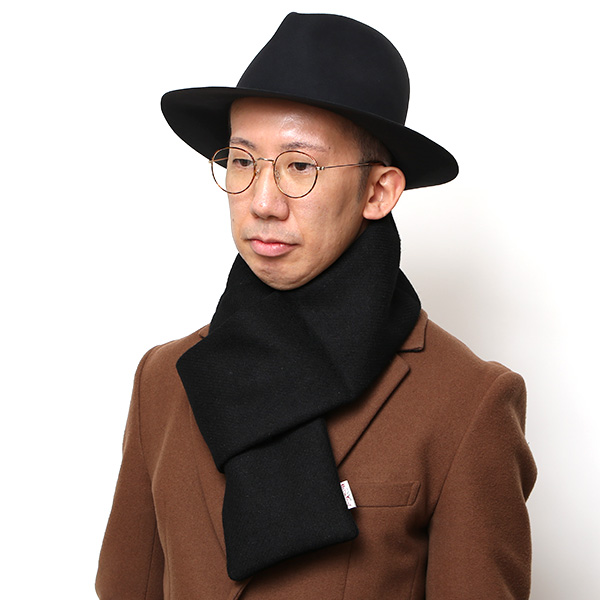  マフラー ハリスツイード 差し込みタイプ ネックウォーマー 裏ボア 中綿 おしゃれ 冬 暖かい ブラック 黒 黒色 チェック 無地 マフラー スヌード ストール 防寒 防風 Harris Tweed(ハリスツイード) KURODA(クロダ)