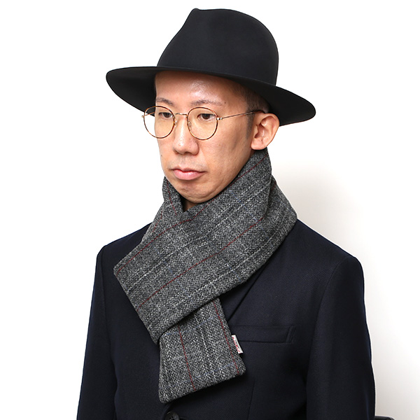  マフラー ハリスツイード 差し込みタイプ ネックウォーマー 裏ボア 中綿 おしゃれ 冬 暖かい グレー グレイ 灰色 チェック 無地 マフラー スヌード ストール 防寒 防風 Harris Tweed(ハリスツイード) KURODA(クロダ)