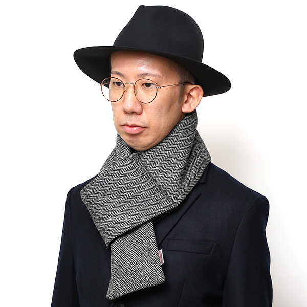  マフラー ハリスツイード 差し込みタイプ ネックウォーマー 裏ボア 中綿 おしゃれ 冬 暖かい グレー グレイ 灰色 チェック 無地 マフラー スヌード ストール 防寒 防風 Harris Tweed(ハリスツイード) KURODA(クロダ)