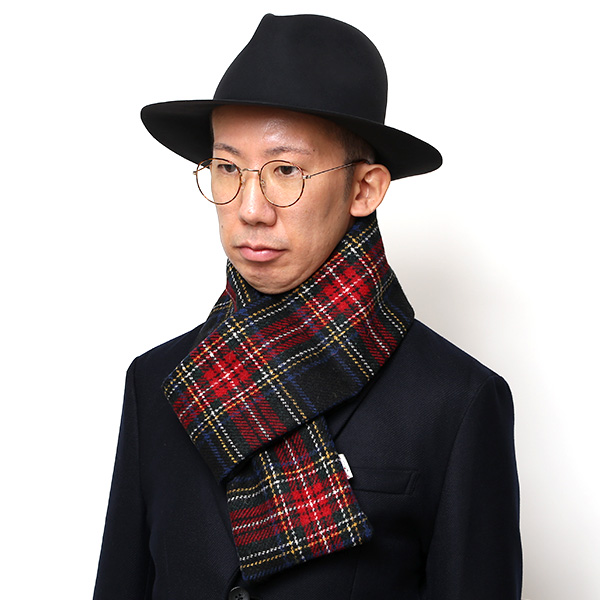  マフラー ハリスツイード 差し込みタイプ ネックウォーマー 裏ボア 中綿 おしゃれ 冬 暖かい レッド ワイン 赤色 チェック 無地 マフラー スヌード ストール 防寒 防風 Harris Tweed(ハリスツイード) KURODA(クロダ)