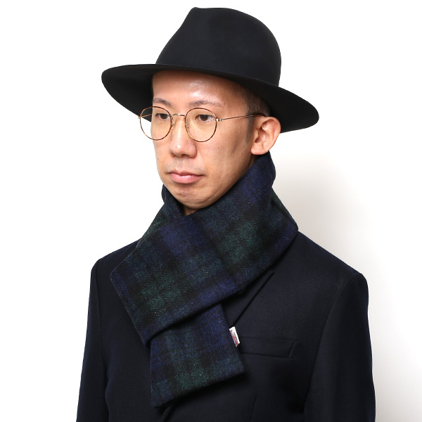 マフラー ハリスツイード 差し込みタイプ ネックウォーマー 裏ボア 中綿 おしゃれ 冬 暖かい ブルー ネイビー 青色 チェック 無地 マフラー スヌード ストール 防寒 防風 Harris Tweed(ハリスツイード) KURODA(クロダ)