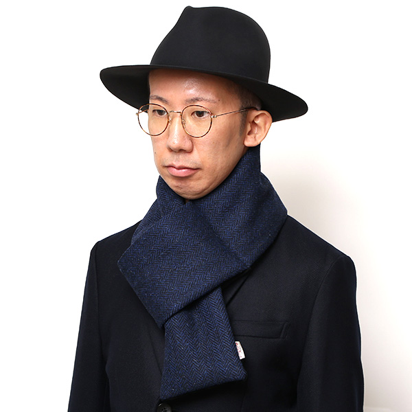  マフラー ハリスツイード 差し込みタイプ ネックウォーマー 裏ボア 中綿 おしゃれ 冬 暖かい ブルー ネイビー 青色 チェック 無地 マフラー スヌード ストール 防寒 防風 Harris Tweed(ハリスツイード) KURODA(クロダ)