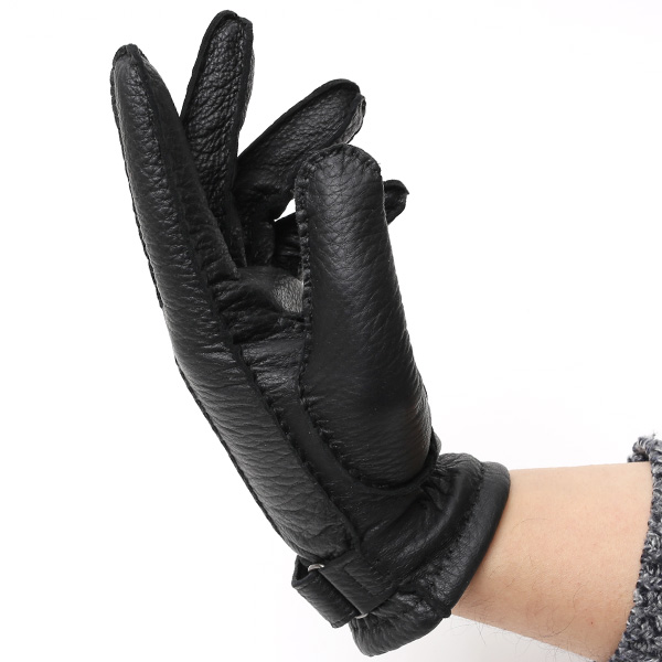  手袋 メンズ 本革 レザー ブラック 黒 黒色 手袋 カシミヤ混 カシミア混 ディアスキン(鹿革) グローブ KURODA(クロダ)