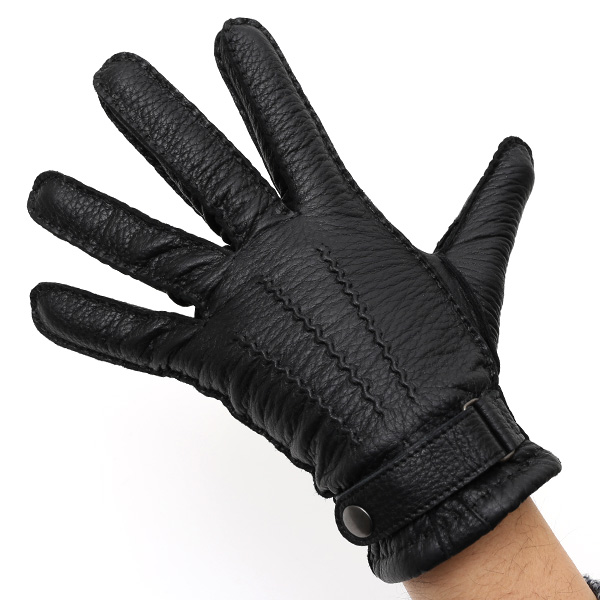  手袋 メンズ 本革 レザー ブラック 黒 黒色 手袋 カシミヤ混 カシミア混 ディアスキン(鹿革) グローブ KURODA(クロダ)