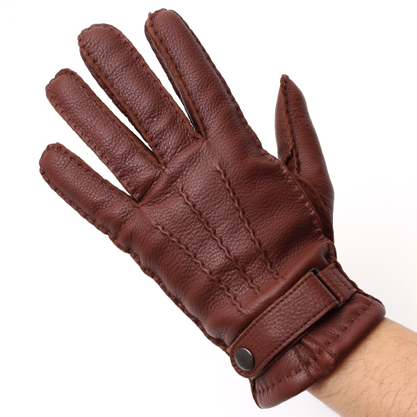  手袋 メンズ 本革 レザー ブラウン 茶 茶色 手袋 カシミヤ混 カシミア混 ディアスキン(鹿革) グローブ KURODA(クロダ)