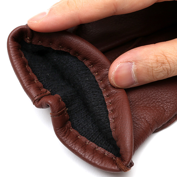  手袋 メンズ 本革 レザー ブラウン 茶 茶色 手袋 カシミヤ混 カシミア混 ディアスキン(鹿革) グローブ KURODA(クロダ)