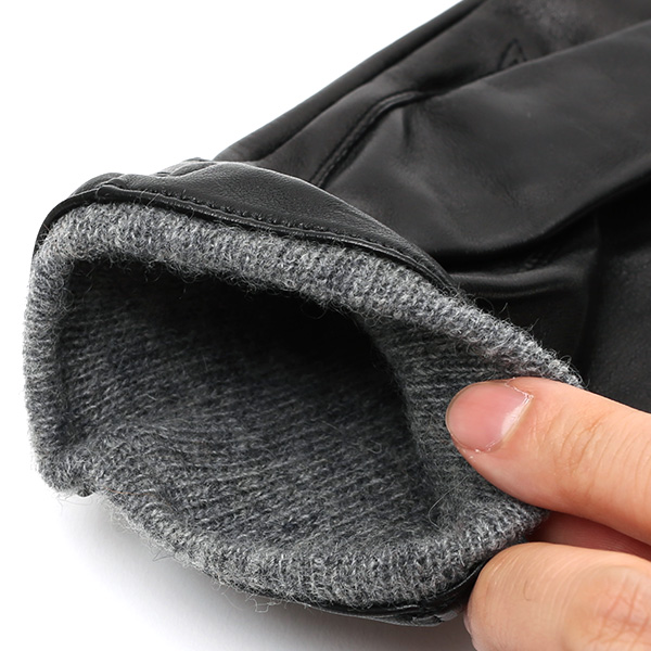 手袋 メンズ 本革 レザー ブラック 黒 黒色 手袋 カシミヤ混 カシミア混 ラムスキン(羊革) グローブ KURODA(クロダ)