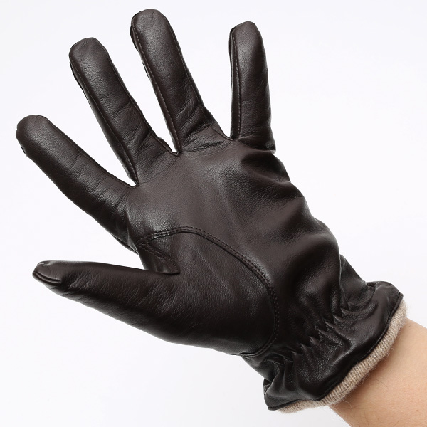  手袋 メンズ 本革 レザー ブラウン 茶 茶色 手袋 カシミヤ混 カシミア混 ラムスキン(羊革) グローブ KURODA(クロダ)