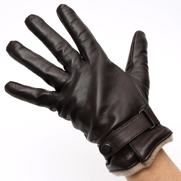  手袋 メンズ 本革 レザー ブラウン 茶 茶色 手袋 カシミヤ混 カシミア混 ラムスキン(羊革) グローブ KURODA(クロダ)