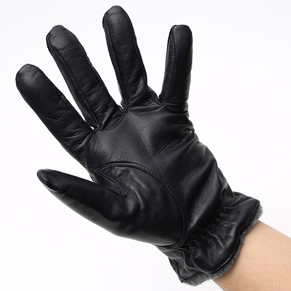  手袋 メンズ 本革 レザー ブルー ネイビー 青色 手袋 カシミヤ混 カシミア混 ラムスキン(羊革) グローブ KURODA(クロダ)