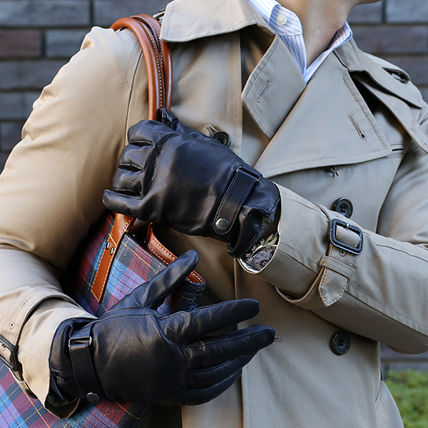  手袋 メンズ 本革 レザー ブルー ネイビー 青色 手袋 カシミヤ混 カシミア混 ラムスキン(羊革) グローブ KURODA(クロダ)