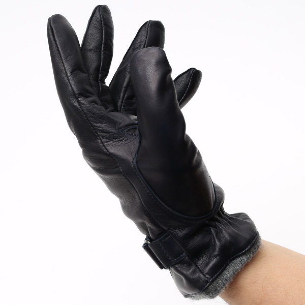  手袋 メンズ 本革 レザー ブルー ネイビー 青色 手袋 カシミヤ混 カシミア混 ラムスキン(羊革) グローブ KURODA(クロダ)