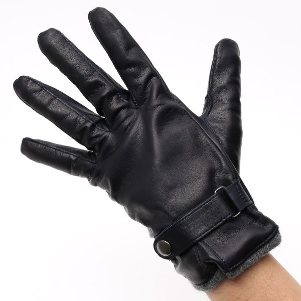  手袋 メンズ 本革 レザー ブルー ネイビー 青色 手袋 カシミヤ混 カシミア混 ラムスキン(羊革) グローブ KURODA(クロダ)