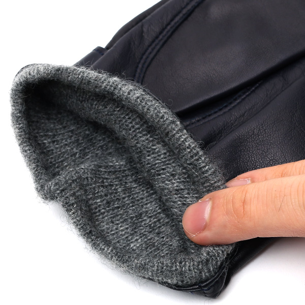  手袋 メンズ 本革 レザー ブルー ネイビー 青色 手袋 カシミヤ混 カシミア混 ラムスキン(羊革) グローブ KURODA(クロダ)