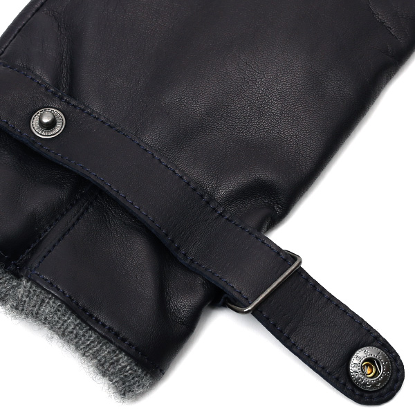  手袋 メンズ 本革 レザー ブルー ネイビー 青色 手袋 カシミヤ混 カシミア混 ラムスキン(羊革) グローブ KURODA(クロダ)