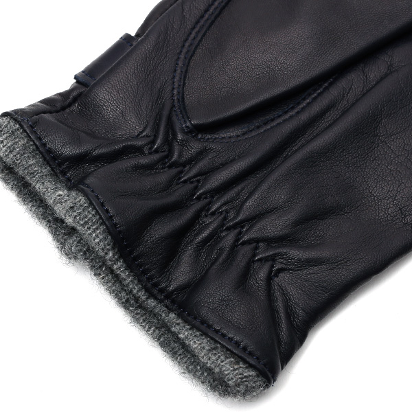  手袋 メンズ 本革 レザー ブルー ネイビー 青色 手袋 カシミヤ混 カシミア混 ラムスキン(羊革) グローブ KURODA(クロダ)
