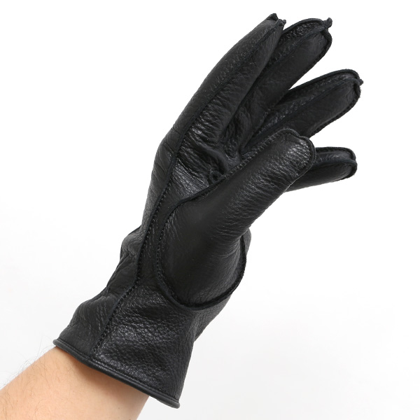  手袋 メンズ 本革 レザー ブラック 黒 黒色 手袋 ディアスキン 鹿革 グローブ KURODA(クロダ)