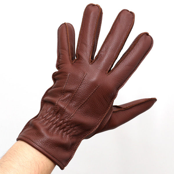  手袋 メンズ 本革 レザー ブラウン 茶 茶色 手袋 ディアスキン 鹿革 グローブ KURODA(クロダ)