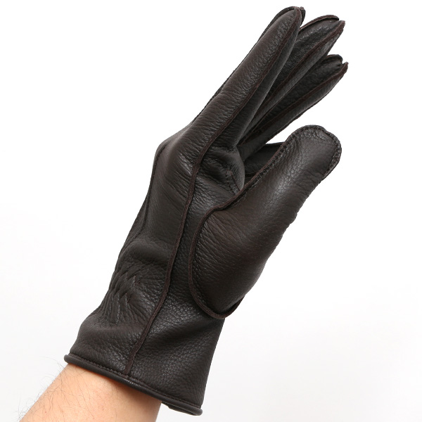  手袋 メンズ 本革 レザー ダークブラウン ブラウン 茶 茶色 手袋 ディアスキン 鹿革 グローブ KURODA(クロダ)