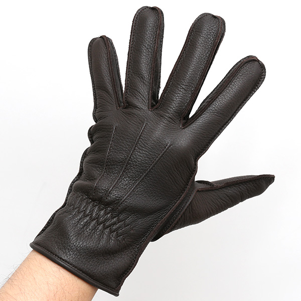  手袋 メンズ 本革 レザー ダークブラウン ブラウン 茶 茶色 手袋 ディアスキン 鹿革 グローブ KURODA(クロダ)