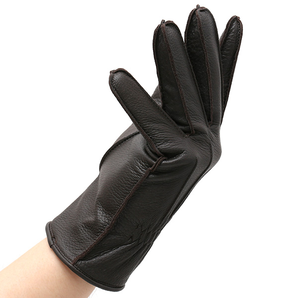  手袋 メンズ 本革 レザー ダークブラウン ブラウン 茶 茶色 手袋 ディアスキン 鹿革 グローブ KURODA(クロダ)